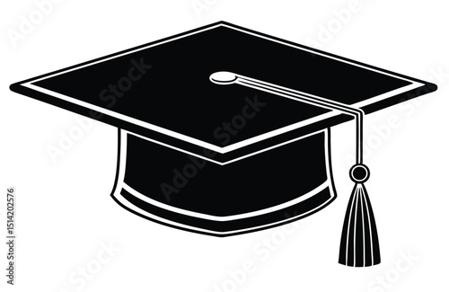 Graduation Cap Silhouette – Academic Achievement Icon in Black and White