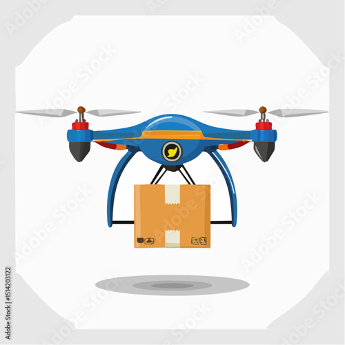Flying delivery drone transporting box with light signal and autonomous flight.