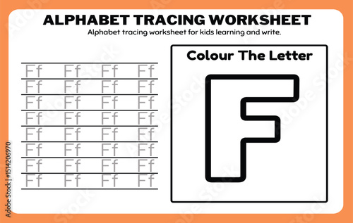 Writing practice of letters F. Coloring and tracing book. Education for children illustration