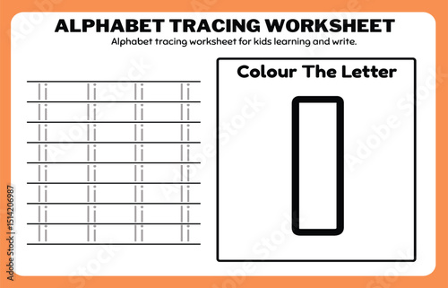 Writing practice of letters I. Coloring and tracing book. Education for children illustration