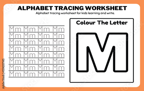 Writing practice of letters M. Coloring and tracing book. Education for children illustration