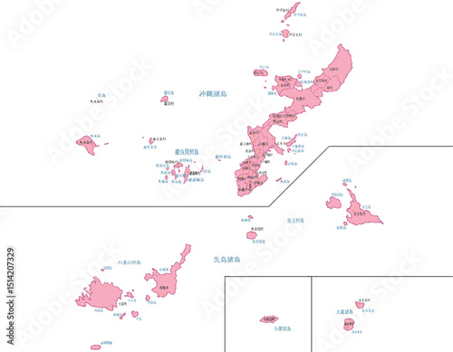 沖縄県　地図　ピンク　斑点　イラスト