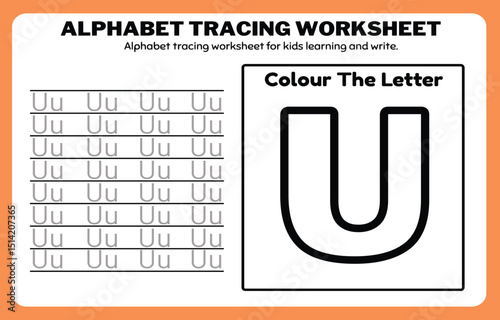 Writing practice of letters U. Coloring and tracing book. Education for children illustration