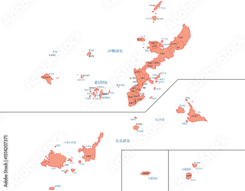 沖縄県　地図　赤　斑点　イラスト