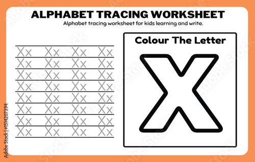 Writing practice of letters X. Coloring and tracing book. Education for children illustration
