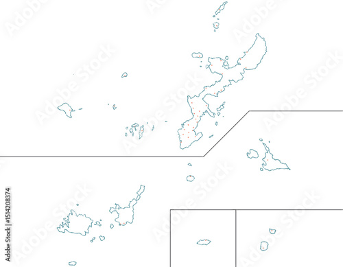 沖縄県　地図　白　斑点　イラスト