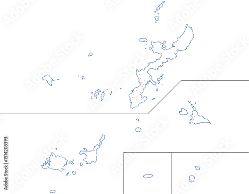 沖縄県　地図　白　斑点　イラスト