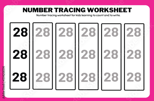 Number tracing practice worksheet with Worksheet for learning numbers. Number training writes and counts numbers. Exercises handwriting practice	