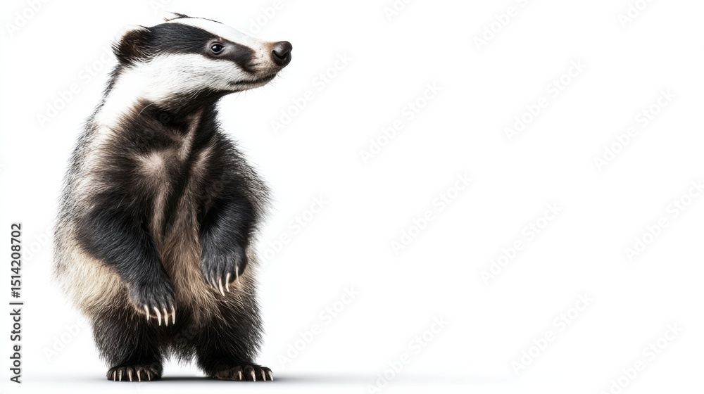 Obraz premium Badger in Contemplation: A detailed depiction of a European badger in a moment of contemplation, showcasing its iconic black and white striped markings and captivating presence.
