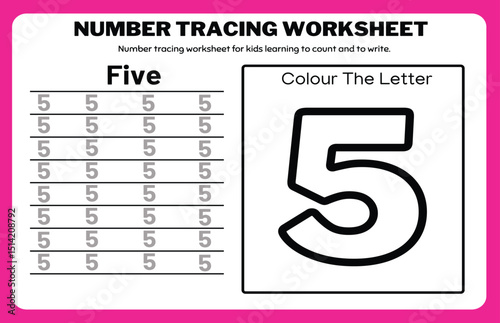 Number tracing practice worksheet with Worksheet for learning numbers. Number training writes and counts numbers. Exercises handwriting practice	