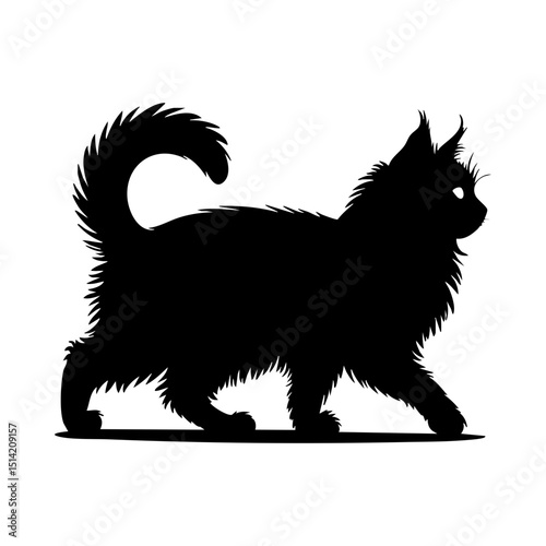 Black maine coon cat silhouette vector illustration walking side view domestic animal pet feline breed design 100