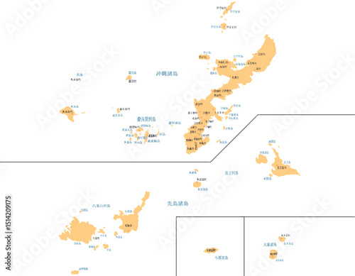 沖縄県　地図　オレンジ　斑点　イラスト