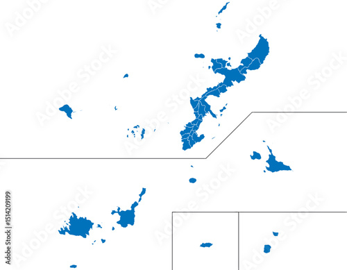 沖縄県　地図　ブルー　イラスト