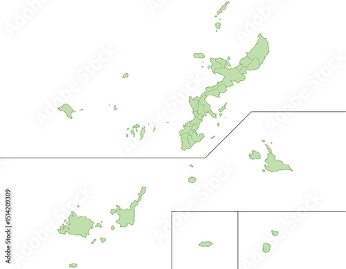 沖縄県　地図　黄緑　イラスト
