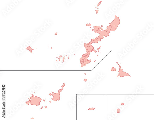 沖縄県　地図　ピンク　イラスト