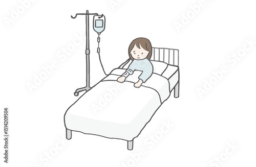 入院をして点滴をしている女の子