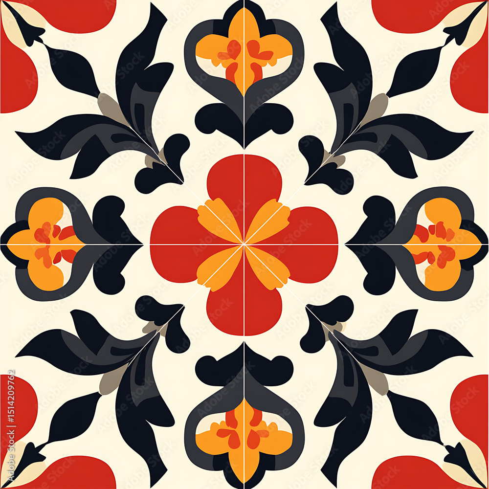 Seamless tile patterns combining cultural, modern, and botanical inspirations for commercial vector.