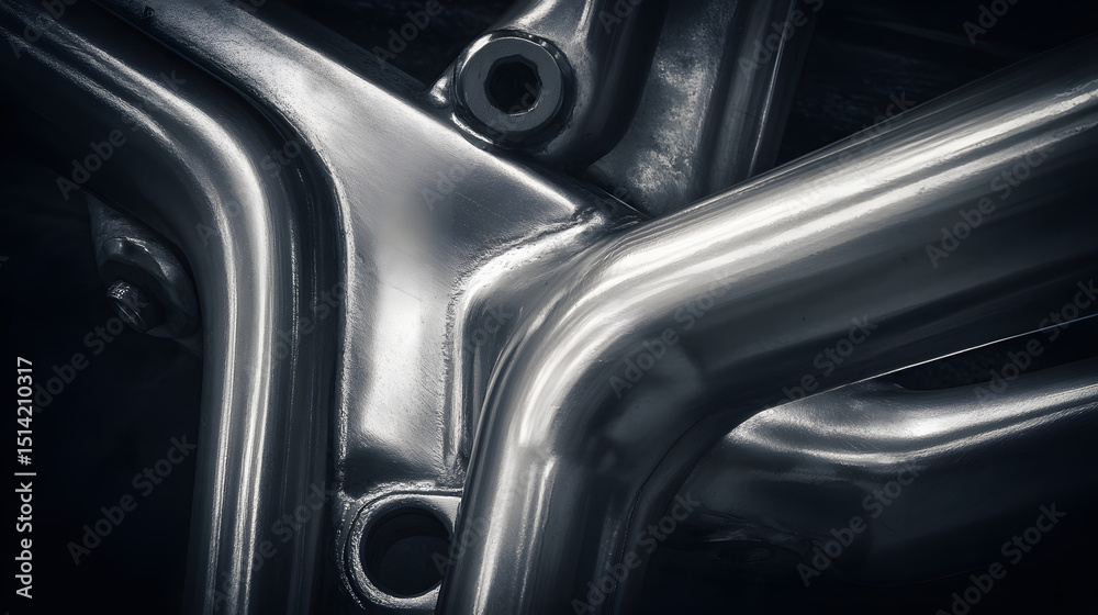 Polished metal machinery components in abstract close-up, showcasing precision engineering and industrial elegance.