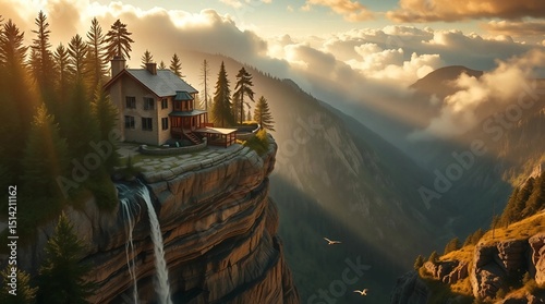 Sunset over the house with a beautiful view