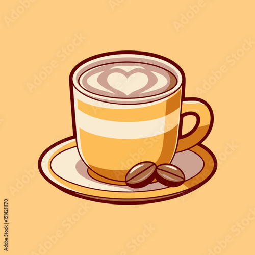 Cappuccino Cup Cartoon Icon - Coffee Drink with Latte Art