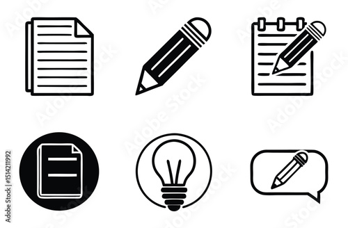 Black Education and Writing Icons – Solid Glyph Symbols for Learning, Study, and Creativity Concepts