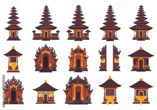 Collection of Balinese Temple and Gate Illustrations
