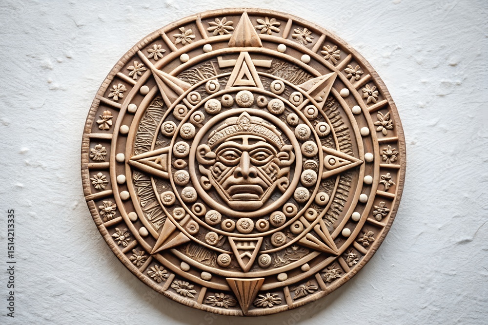 Obraz premium Detailed carving of Aztec sun stone replicating Mayan calendar rich in historical symbolism cultural heritage and indigenous craftsmanship
