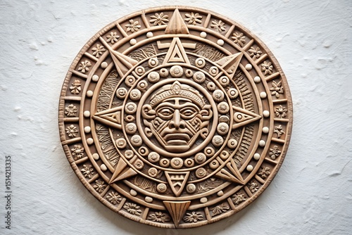 Detailed carving of Aztec sun stone replicating Mayan calendar rich in historical symbolism cultural heritage and indigenous craftsmanship photo