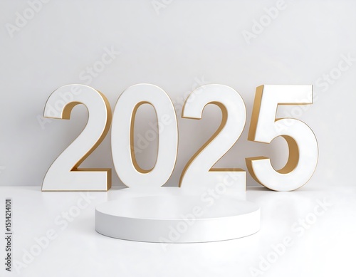 White podium with 2025