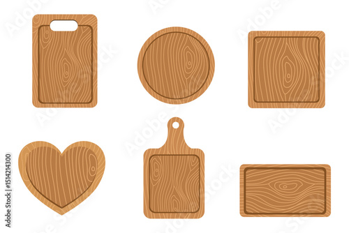 Set of wooden cutting boards in different shapes vector design illustration. Suitable for clip art, stickers, flat design illustration, etc