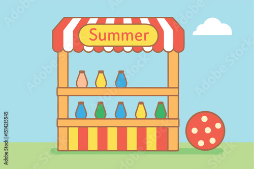 Summer Carnival Bottle Knockdown Game – Fun Fair Illustration for Kids