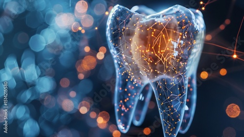 Glowing representation of how calcium and phosphorus strengthen enamel digital infographic style background