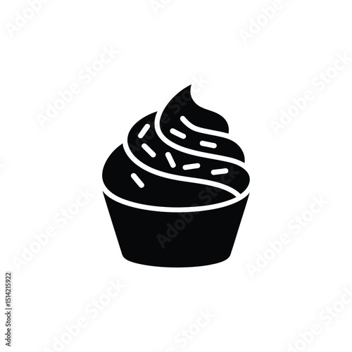 Cupcake Silhouette with Sprinkles on Transparent Background Design Element