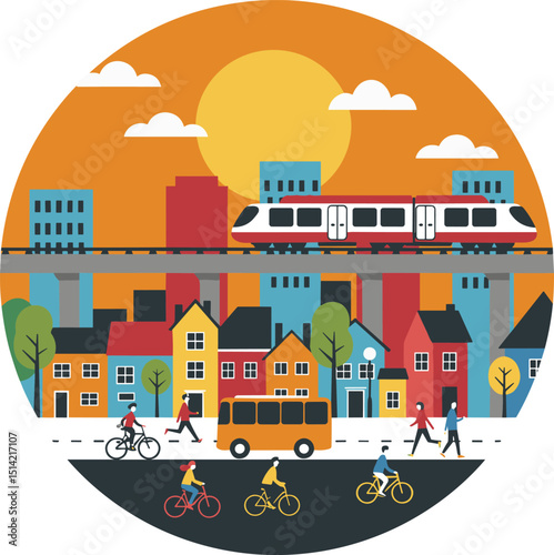 City landscape, geometric urban scene, smart city concept illustration and banner