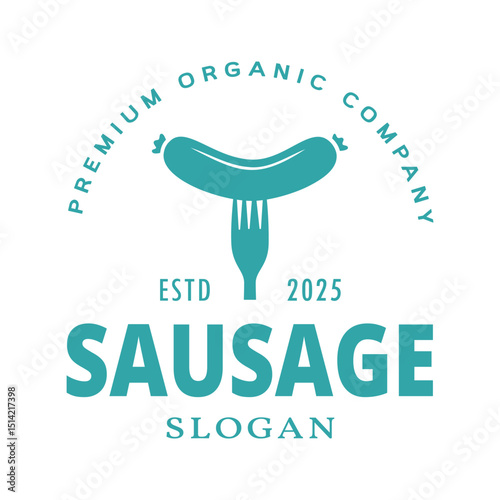 Frankfurters sausage logo design template. Butchery sausages logotype for food market, ecommerce, organic products promotion. Vector illustration.