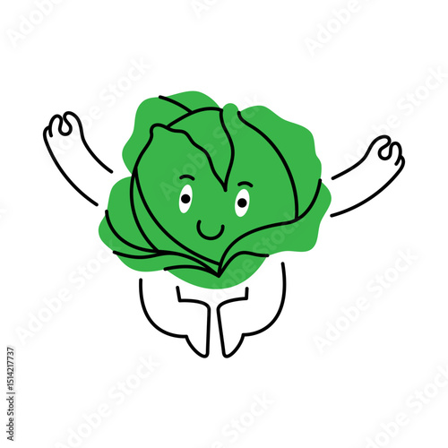 Funny cabbage character levitating in air. Fresh organic vegetables. Healthy eating. Vector illustration.