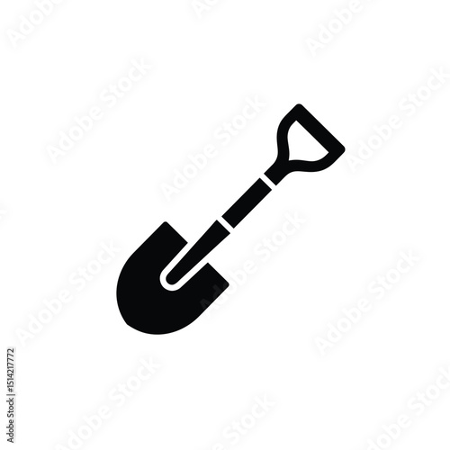 Garden Tool Shovel Isolated, Digging Implement, Black Flat Design, Transparent