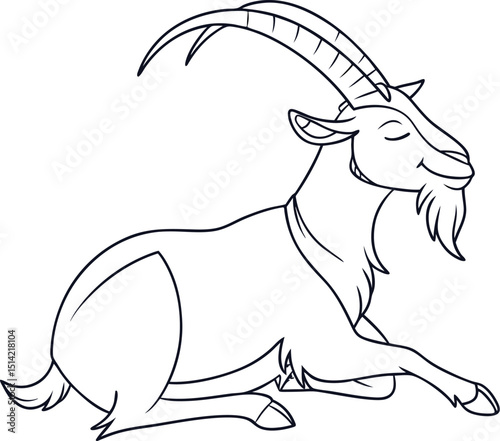 Minimalist One-Line Goat Drawing – Elegant Reclining Goat