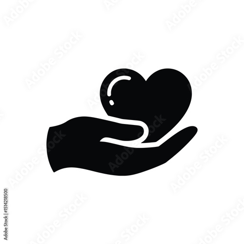 Isolated Black Heart on Hand Icon with Transparent Background Silhouette