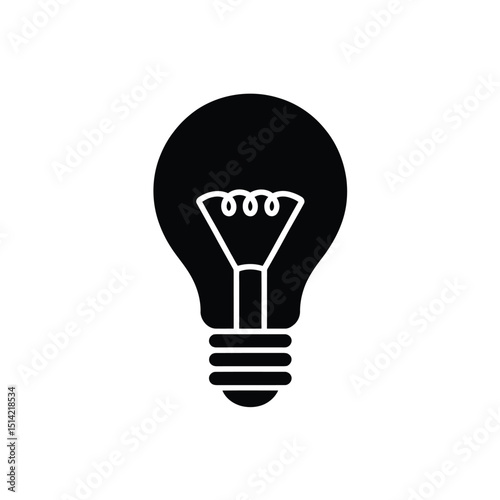 Isolated Black Light Bulb on Transparent Background, Icon, Symbol, Invention