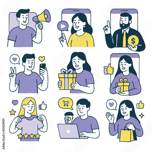 Engaging illustrations of people using technology, sharing ideas, and celebrating moments