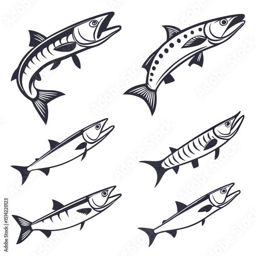 barracuda icon set of  6 silhouette icon vector