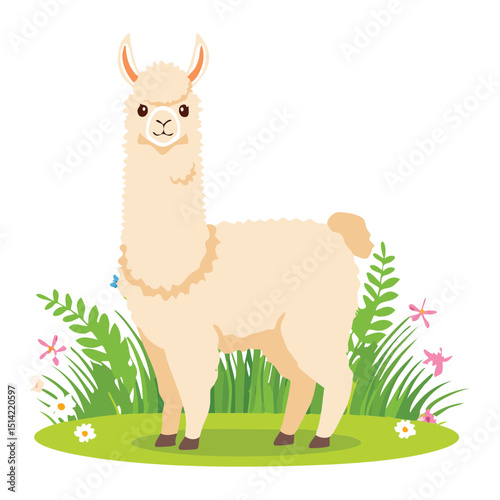 Cream Llama with Colorful Flowers
