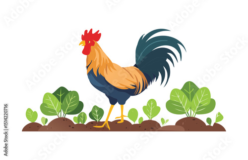 Proud Rooster in Vegetable Garden