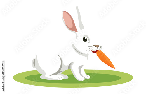Adorable White Rabbit Eating a Carrot
