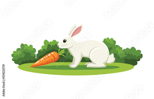 Happy Bunny in Garden with Vegetables
