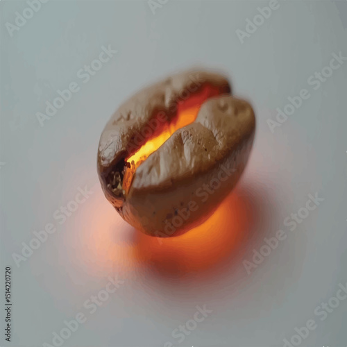 A single roasted coffee bean is illuminated from beneath, showcasing its internal structure and the warm, inviting glow of its inner contents.