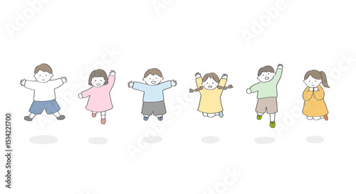 嬉しそうにジャンプしている子どもたちのイラスト　セット
