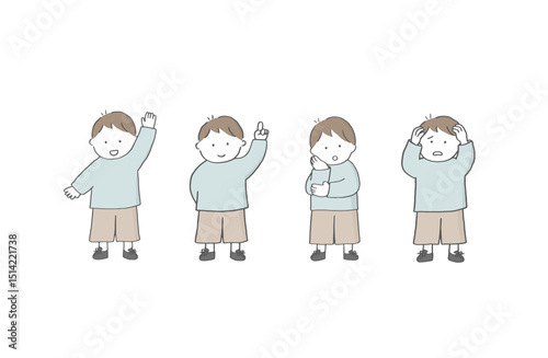 自分で考えている男の子のイラスト