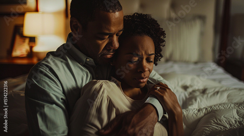 Supportive Husband Comforting His Distressed Wife in a Quiet, Intimate Moment.
